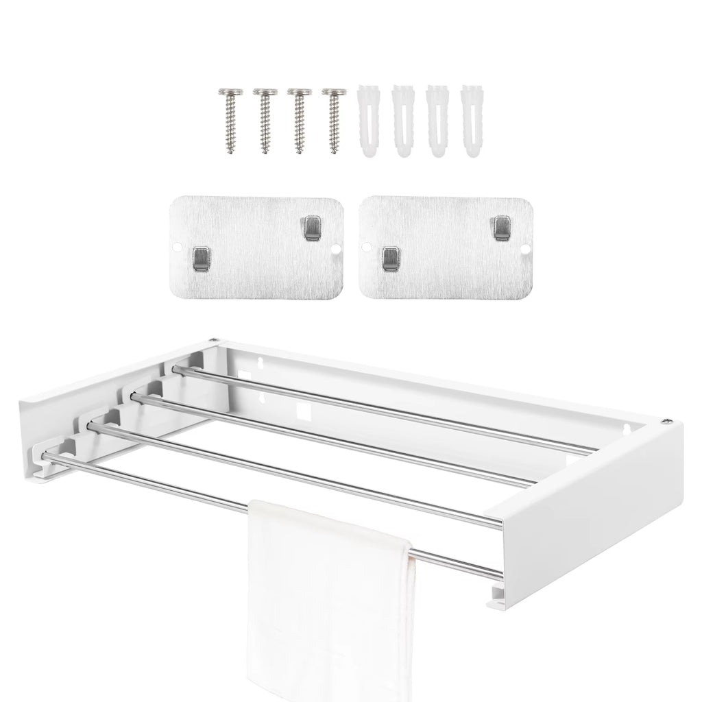Folding Clothes Hanger Stainless Steel Laundry Drying Rack Wall Mount Travel Indoor Balcony Towel Bar Collapsible Drying Rack
